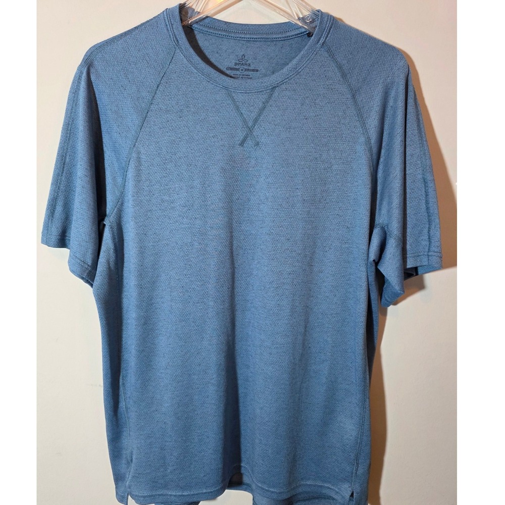 prAna Mens Blue Heathered Short Sleeve Performance Crew Neck T-Shirt Size M